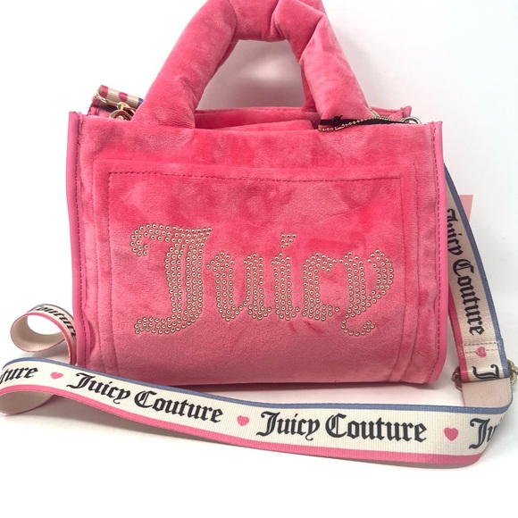 Juicy Couture Pink Lemonade Big Spender Mini Tote Pink Velour Handbag & Wallet - Picture 2 of 11